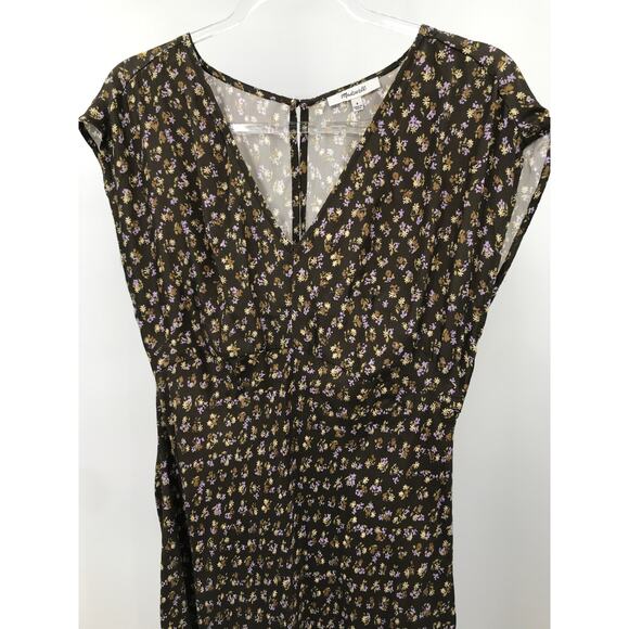 Madewell Floral Wide V-Neck Midi Dress 8 Expedition Green Cap Sleeve - Picture 6 of 12
